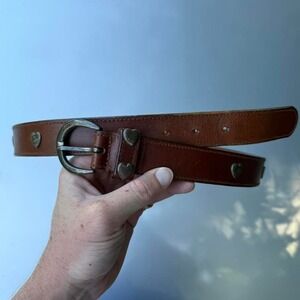 Brown leather Riveted heart cowgirl western  belt with silver buckle